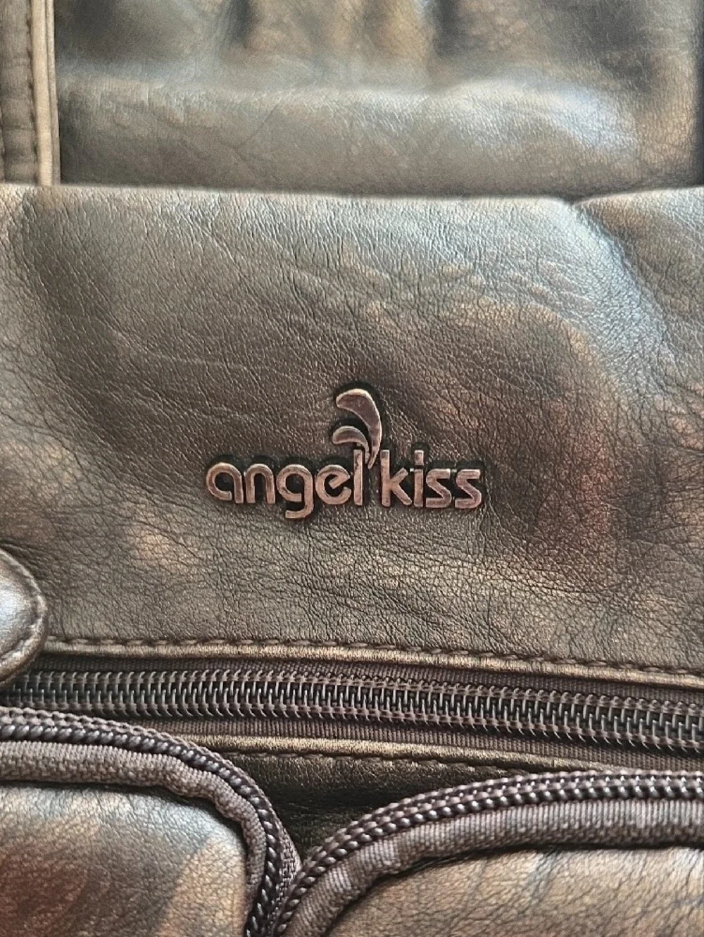 Angel Kiss Men's Bronze Faux-Leather Travel Backpack